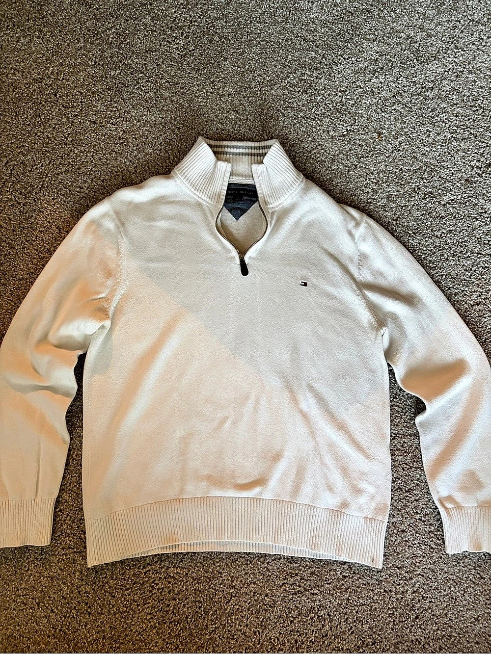 Tommy Hilfiger Quarter Zip Mock Neck Sweater in White